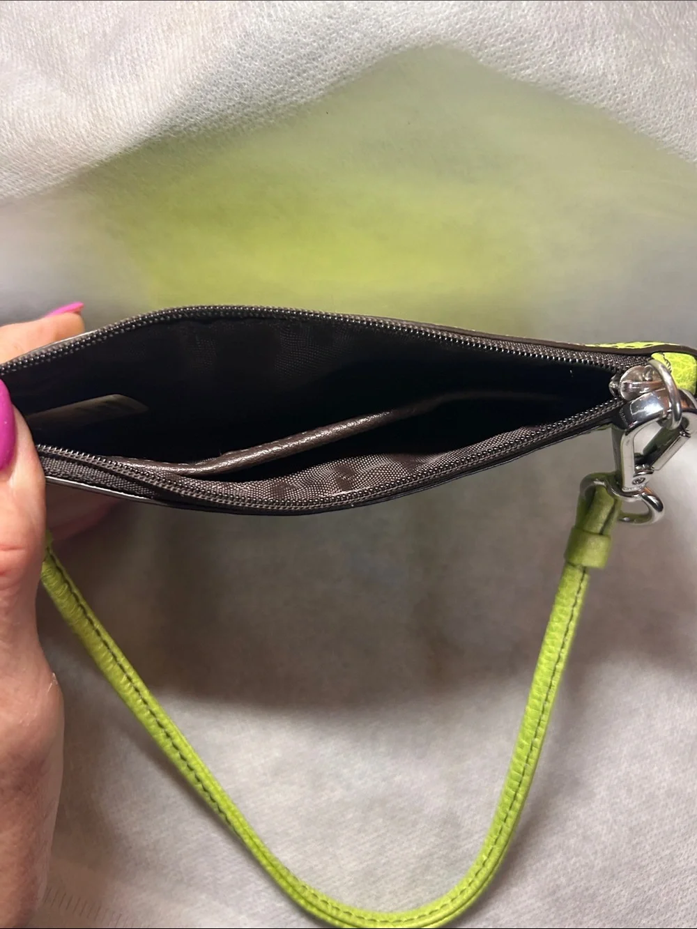 Calvin Klein Neon Green Leather Wristlet Clutch